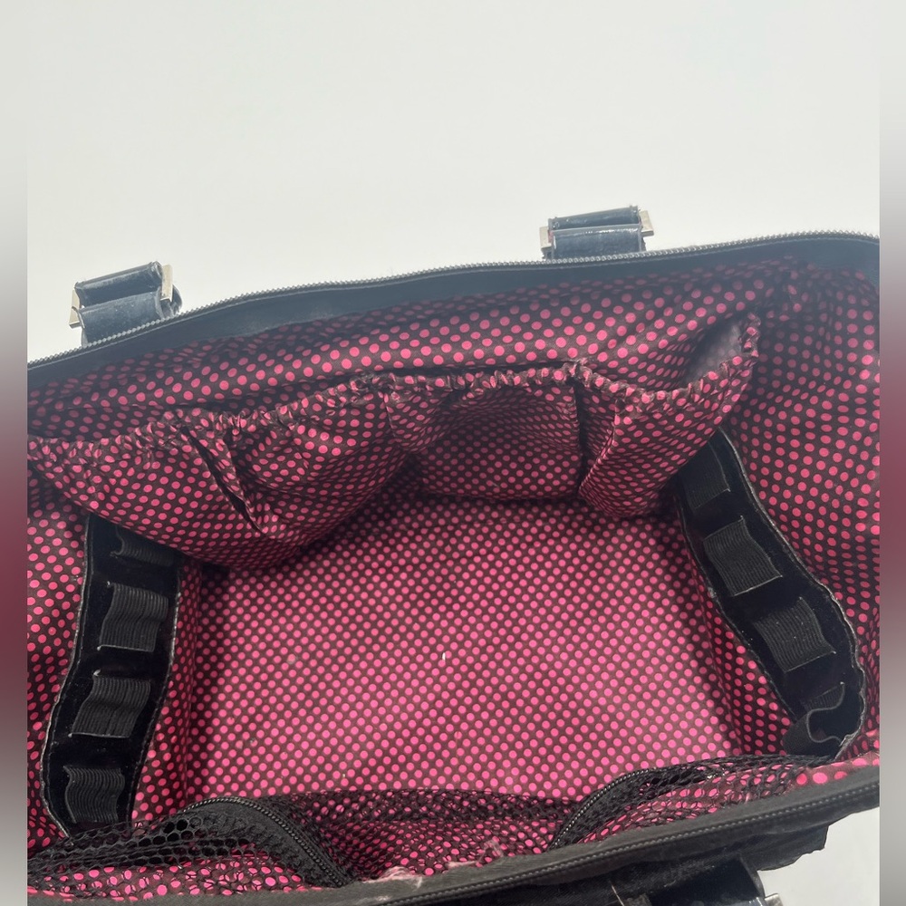Caboodles ENVY Lg Black Travel Makeup Case Doctor's Bag Pink Polka Dot Lining - Picture 6 of 7